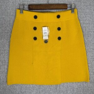 LOFT Knit‎ Mini Skirt Button Front Yellow Sz XS Academia Anime Preppy Y2K School
